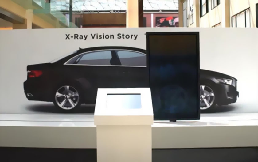 汽車展廳設(shè)計(jì)中的落地式滑軌屏
